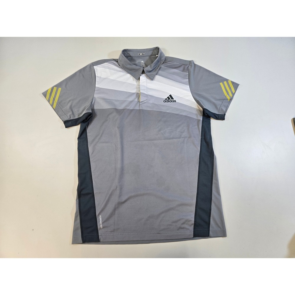 Adidas Adizero Formotion Climacool Mens Grey Gradient Stripe Tennis Polo Shirt L